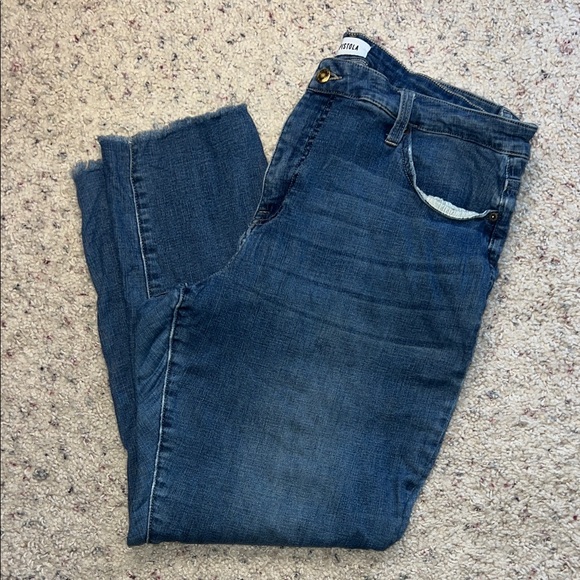 Pistola Dark Blue Boyfriend Wide Leg Cropped Raw Hem Jeans Plus Size 20W - Picture 1 of 6